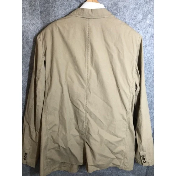 LL Bean Blazer Mens 52 Tall Khaki Cotton Sport Coat Elbow Patches Patch Pockets
